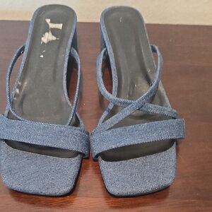 Blue Denim Strappy Slide Sandals - Women's